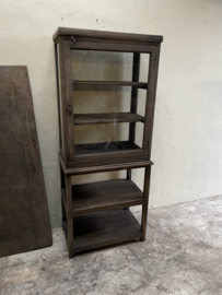 Oud naturel vergrijsd houten kast vitrinekast keukenkast servies winkelkast wandkast wandmeubel landelijk vintage H165 x B66 x D38 cm