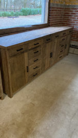 Prachtig mega groot stoer grof houten kast ladekast met deurtjes Dressoir keukenblok ladekast Brussel deurtjes tv kast televisiemeubel landelijk robuust industrieel 275 x 50 x H95 cm