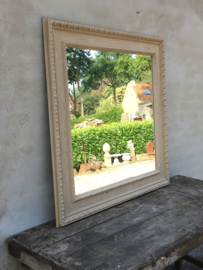 Prachtige grote spiegel 100 x 100 cm landelijk sober stoer brocant beige zand naturel sleets doorgeschuurd
