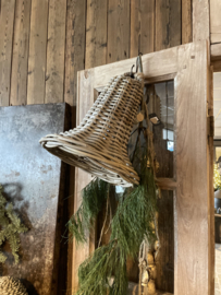 Vergrijsd rieten rotan bel klok kerstklok groot
