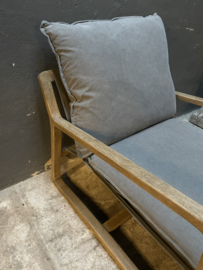 Gave fauteuil stoel lounge hout stof ( linnen ) canvas grey grijs landelijk sober modern mix