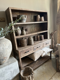 Grote stoere oude vergrijsd doorleefd houten railway truckwood hout kast schap landelijk keukenkast servieskast stoer industrieel H205 x B150 x D45 cm SEP