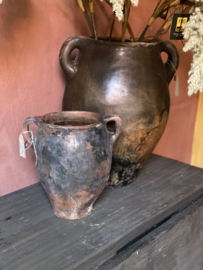 Orginele oude stenen pot kruik met oren Hoffz vaas landelijk stoer robuust