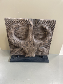 Prachtig groot vergrijsd houten paneel scherm op voet stier bull B68 x H71 x D17 cm landelijk stoer