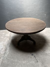 Grote oud vergrijsd houten tafel ronde tafel rondetafel eettafel bolpoot eetkamertafel rond 130 cm bijzettafel wijntafel wijntafeltje landelijk stoer