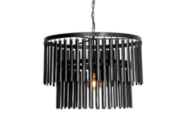 Stoere ijzeren hanglamp lamellen oud zwart lamp 60 cm landelijk stoer industrieel