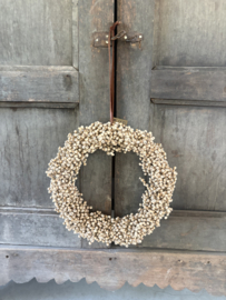 Prachtige houten wooden beads 25 cm krans BLOOM landelijk natural sober brocant