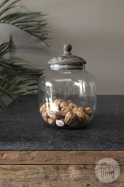 Glaspot glazen pot met vergrijsd houten deksel landelijk snoeppot voorraadpot Leiden medium middel H24 x 16 cm