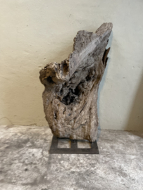 Enorm groot oud vergrijsd houten ornament 120 cm hoog  stronk object kunst stoer landelijk industrieel eye-catcher