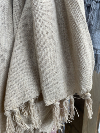 Grove plaid deken 200 x 150 cm doek landelijk shabby linnen  beige white off zand