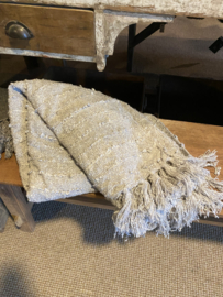 Grijze plaid deken 170 x 130 cm landelijk stoer grof licht grijs kleed stof stoffen