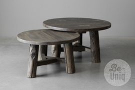 Salontafel rond 75 | Sempre Collection landelijk stoer vergrijsd houten tafel tafeltje ronde  bijzettafel