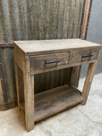 Oude railway truckwood houten haltafel 80 x 80 x 35 cm Sidetable dressoir sideboard ladekast landelijk stoer industrieel ladenkast wastafelmeubel Goes