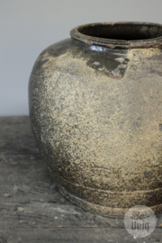 Mooie oude stenen geglazuurde kruik pot vaas H32 x 36 cm origineel oude zoutpot