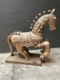 Prachtig uniek groot antiek oud vergrijsd houten beeld paard horse pferd 98 x 90 cm  horse landelijk