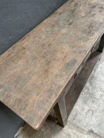 Oud vergrijsd houten sidetable wandtafel sideboard ladekast landelijk stoer sober 140 cm