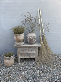 Orgineel oude vergrijsd houten vijzel pot Vijzelpot vaas bak urn kan landelijk stoer