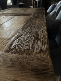 Massieve vergrijsd massief eiken tafel boerentafel eettafel 217 x 102 x H77 cm kloostertafel landelijk robuust stoer eettafel