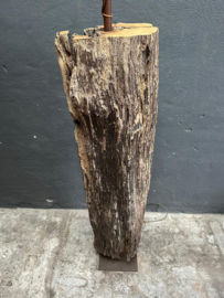 Hele stoere grove houten vloerlamp lampevoet staande lamp stronk robuust landelijk vintage 150 cm