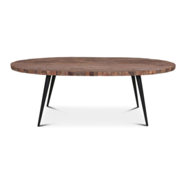 Robuuste oud vergrijsd houten ovale tafel 220 x 100 cm kloostertafel tafel eettafel Bassano landelijk industrieel stoer vintage retro urban vergadertafel stamtafel leestafel ovaal