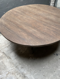 Grote oud vergrijsd houten tafel eettafel bolpoot eetkamertafel ronde tafel rondetafel rond 140 cm bijzettafel wijntafel wijntafeltje landelijk stoer