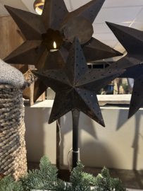 Bruin metalen kandelaar op voet Ster kerst theelichthouder op staander large