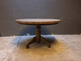 Stoere vergrijsd houten ronde tafel eettafel 120 cm wijntafel landelijk stoer bolpoot driepoot