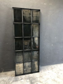 Prachtige grote grijsbruin zwarte zwart metalen spiegel verweerd fabrieksraam 182 x 74 x 5 cm stoer industrieel urban landelijk vintage stalraamspiegel kozijn venster wandpaneel wanddecoratie tuinspiegel stalraam