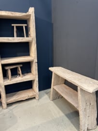Heel stoer grof houten sidetable wandmeubel wastafel wastafelmeubel badkamer Ibiza