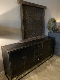 Groot zwart houten Sidetable kast wandkastje sideboard dressoir lades deurtjes metalen onderstel landelijk industrieel stoer