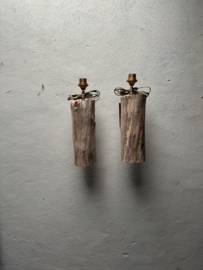 Vergrijsd houten wandlamp wandlampje wandlampen wandlampjes stronk landelijk stoer vintage