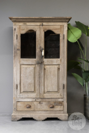Grote oud houten kast vitrinekast glaskast winkelkast vitrine keukenkast winkelkast grutterskast met lade landelijk stoer vintage industrieel stoer