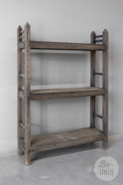 Origineel oud vergrijsd houten kast boekenkast keukenkast opzetkast schap legplanken rek grijs vergrijsd hout industrieel stoer landelijk 120 x 82  cm handdoekenrek Schoenenrek rek schap kastje