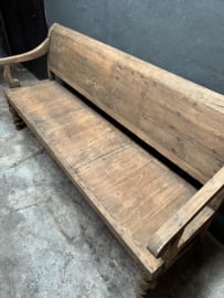 Grote oude houten bank eetkamerbank tuinbank landelijk stoer 197 cm vintage