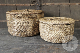 Set van 2 grof grove rieten rotan manden mand met deksel landelijk boho