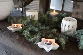 Stenen theelichtje theelichthouder tealight Holder wit ster 13 cm Leeff Tijn white star