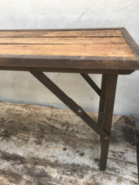 Stoere landelijke houten metalen bank bankje klapbank Sidetable bureau buro klaptafel 170cm  tuintafel markttafel industrieel landelijk klaptafel