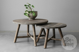 vergrijsd houten ronde salontafel bijzettafel robuust stoer landelijk S small klein 60  cm