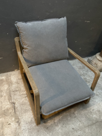 Gave fauteuil stoel lounge hout stof ( linnen ) canvas grey grijs landelijk sober modern mix