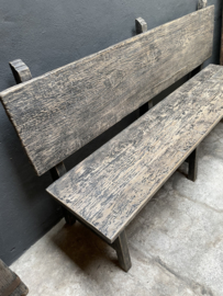 Stoere vergrijsd houten bank eettafelbank eetkamerbank hout zwart black lounge 180 x 55 x 100 cm