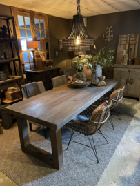 Prachtige grote oud houten tafel 240x95cm H77cm eettafel landelijk stoer industrieel vintage doorleefde blad nerf