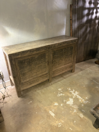 Prachtig groot oud vergrijsd houten dressoir wandmeubel sidetable 2 deurs sideboard landelijk 146 x 44 x H84 cm