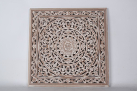 Prachtig groot houten Wandpaneel wanddecoratie 90 x 90 cm paneel Mandela landelijk rustiek grijs lichtgrijs/beige whitewash