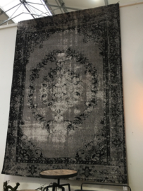 Vintage zwart grijs tapijt kelim vloerkleed sleets shabby chique chiq wandkleed 230 x 160 cm zwart grijs