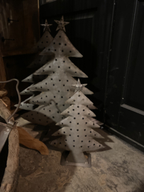 Metalen kerstboom kandelaar theelicht landelijk stoer vintage klein grijs