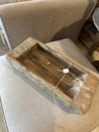 Oude grote houten trog bak 60 x 27 x 12 cm schaal landelijk stoer plank hout dienblad nr.4
