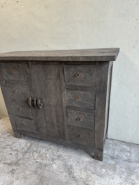 Oud houten kast dressoir old farm 8 laden 1 deur 140 cm breed 120 cm hoog