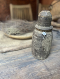 Hoffz oud doorleefd vergrijsd houten pot kruik met deksel landelijk stoer vintage