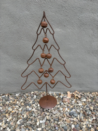 Roest metalen kerstboom met jingle Bells belletjes H55 cm