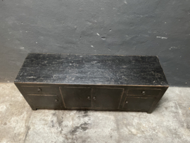 Oud zwart olmen olm wood houten dressoir tv meubel 140 x 40 x H56 cm kast televisiemeubel vol massief hout landelijk industrieel robuust oud zwart hout vintage sidetable hout